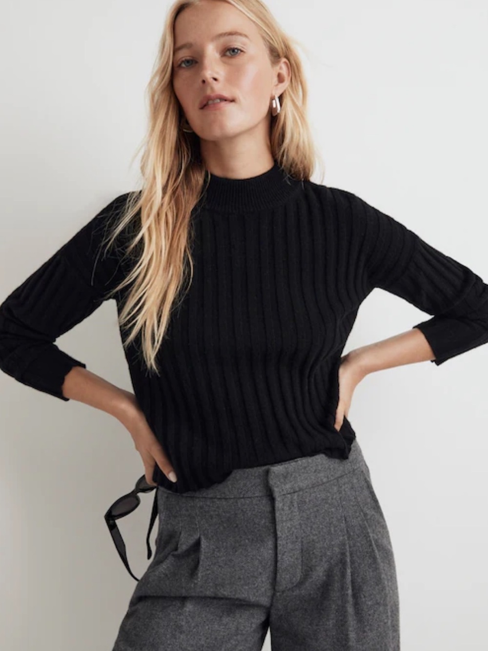 Madewell Alpaca Blend Ribbed Mockneck Sweater Black Crop Medium